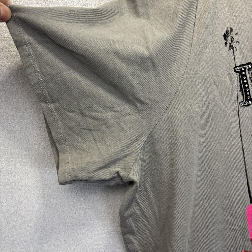 Los Angeles Graphic T-Shirt PERU Womens 26/28 Gray Rhinestone LA V-Neck Cotton - Picture 6 of 8